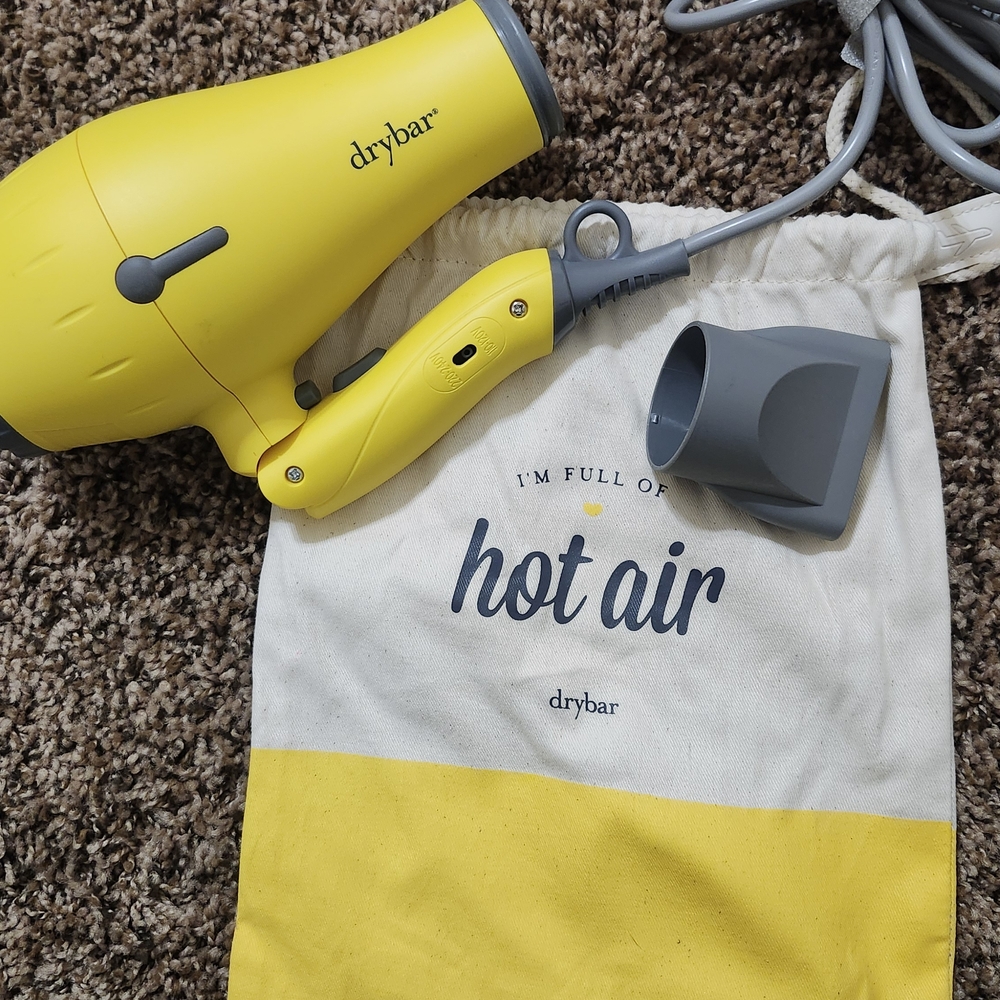 Drybar Yellow Hair Dryer with Gray Nozzle